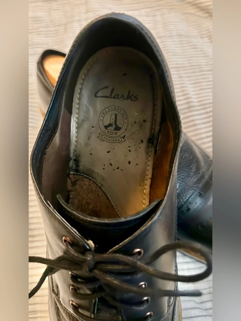 Clarks Men's Classic Black Leather Lace-Up Dress Shoes Size 13